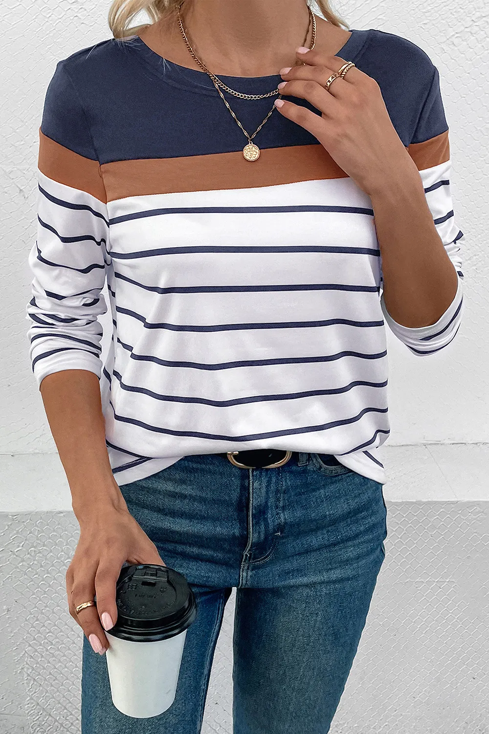 Striped Round Neck Long Sleeve T-Shirt, image 6