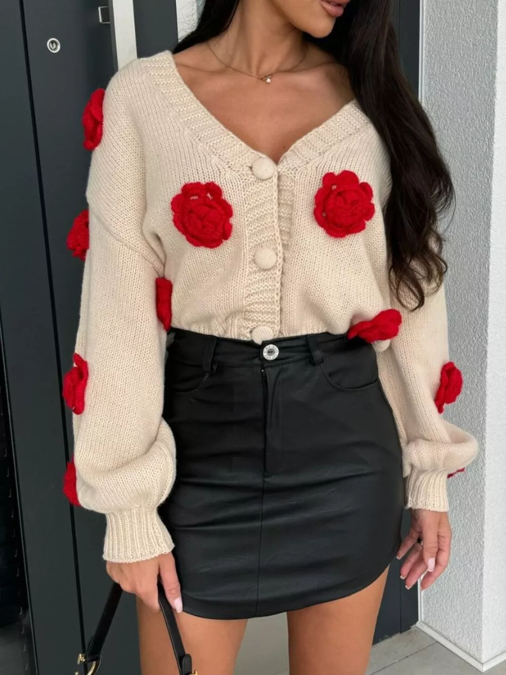 Rose Embellished V-Neck Cardigan, image 11