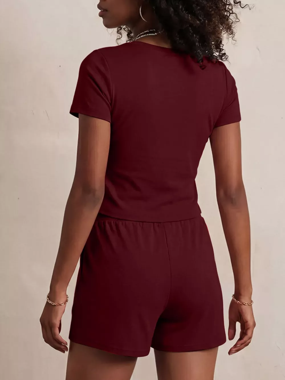 Solid Color Short Sleeve Tee and Shorts Set, image 5
