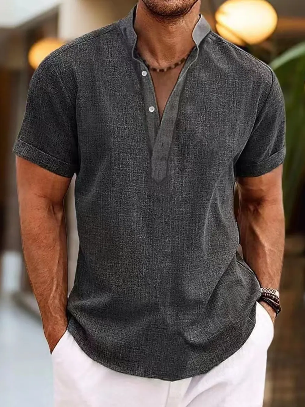 Men's Full Size Button Detail Short Sleeve Polo Plus Size, image 5