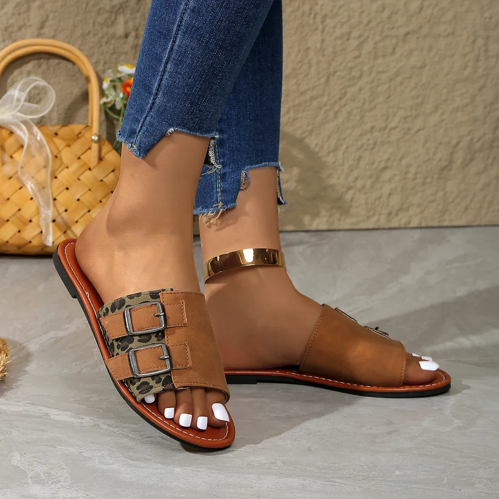 Leopard Open Toe Flat Sandals, image 4