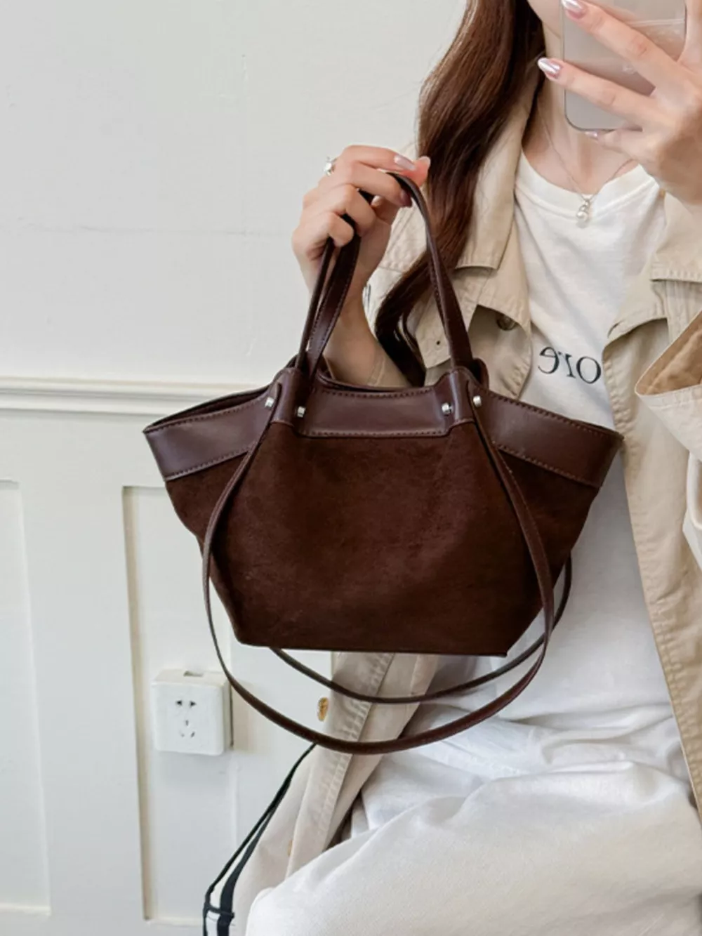 Leather Trim Tote Bag, image 7