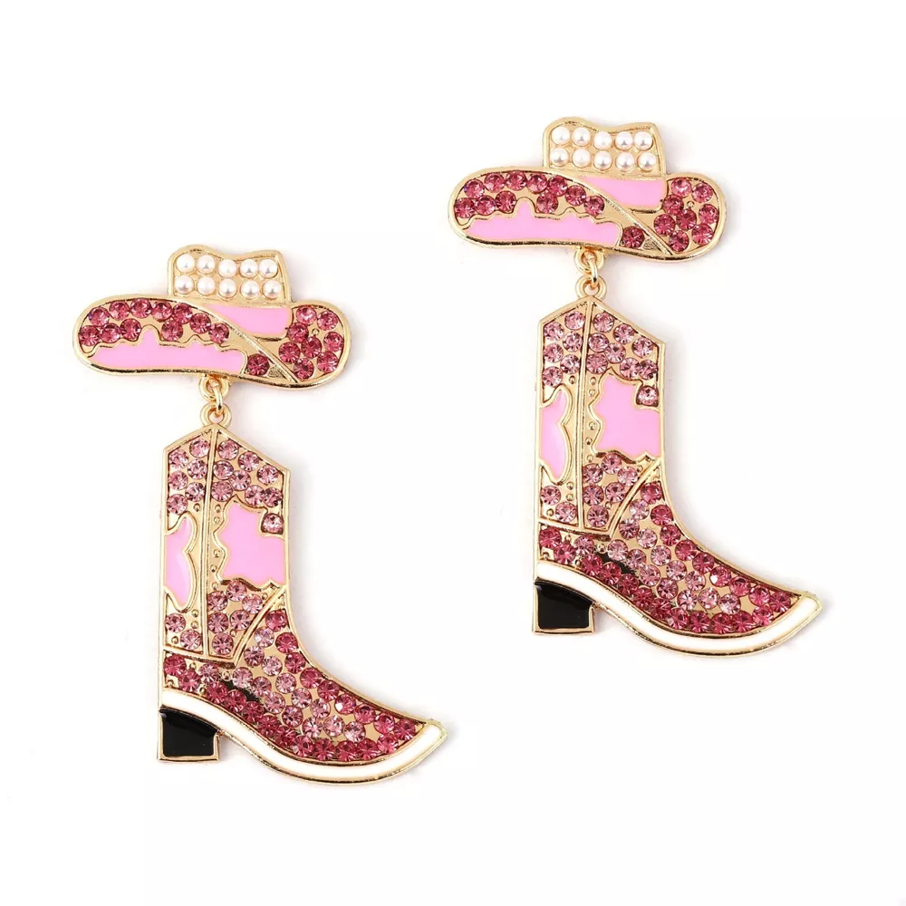 Rhinestone Cowboy Boot Dangle Earrings, image 2