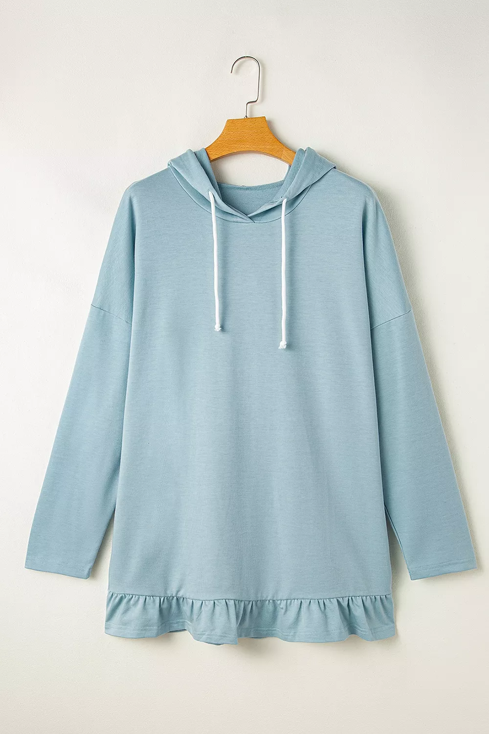 Solid Ruffled Hem Loose Fit Tunic Hoodie, image 4