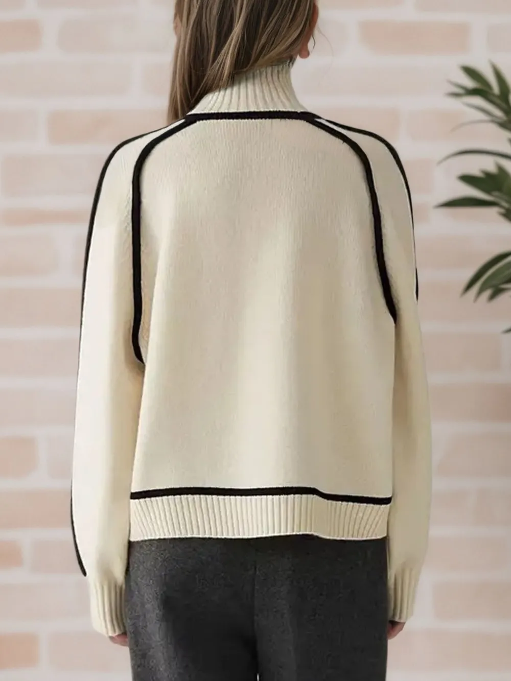 Contrast Trim Turtleneck Sweater, image 2