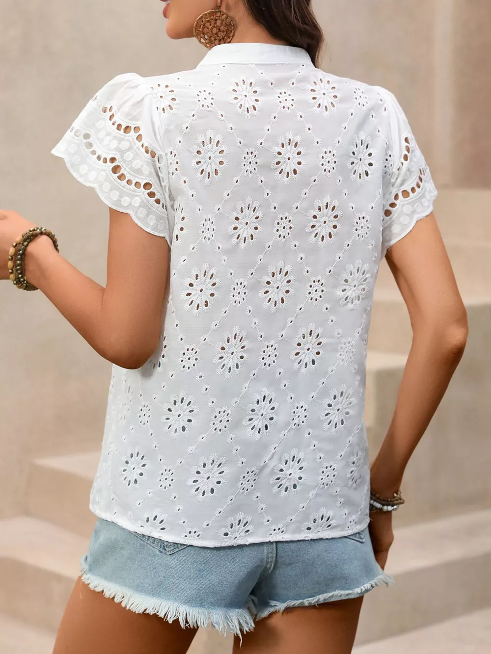 Eyelet Embroidered Button Up Shirt, image 3