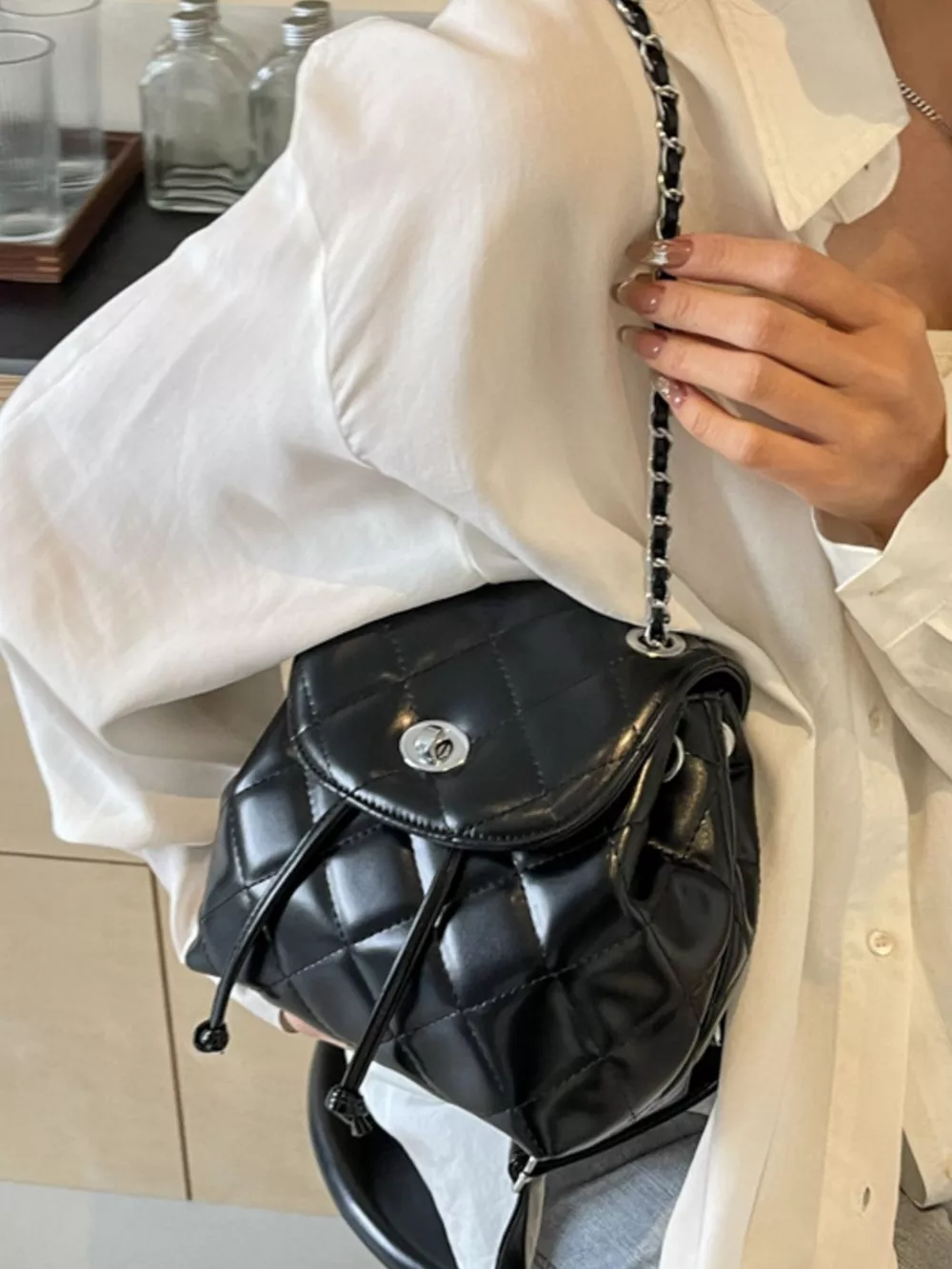 Quilted Chain Backpack Bag, image 4