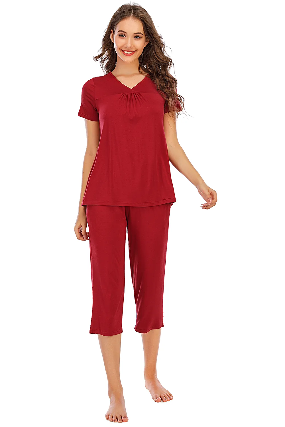V-Neck Short Sleeve Top and Pants Lounge Set, image 4