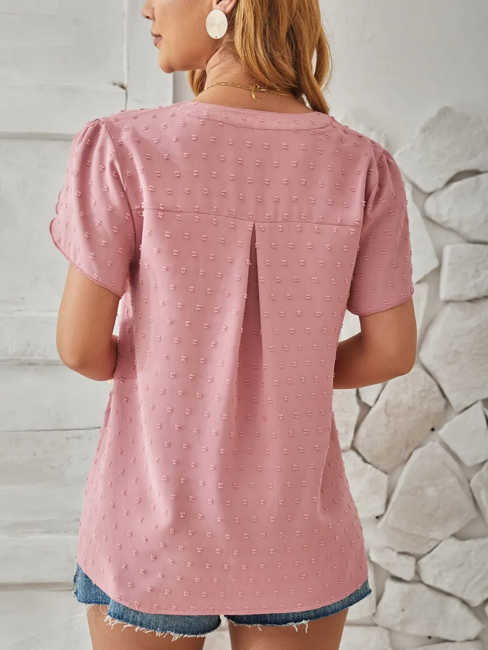 Swiss Dot Notched Petal Sleeve T-Shirt, image 19