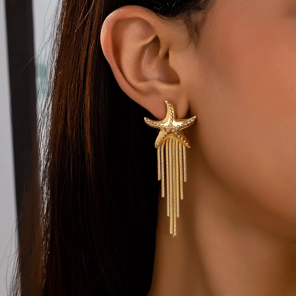 18K Gold-Plated Starfish Fringe Drop Earrings, image 3