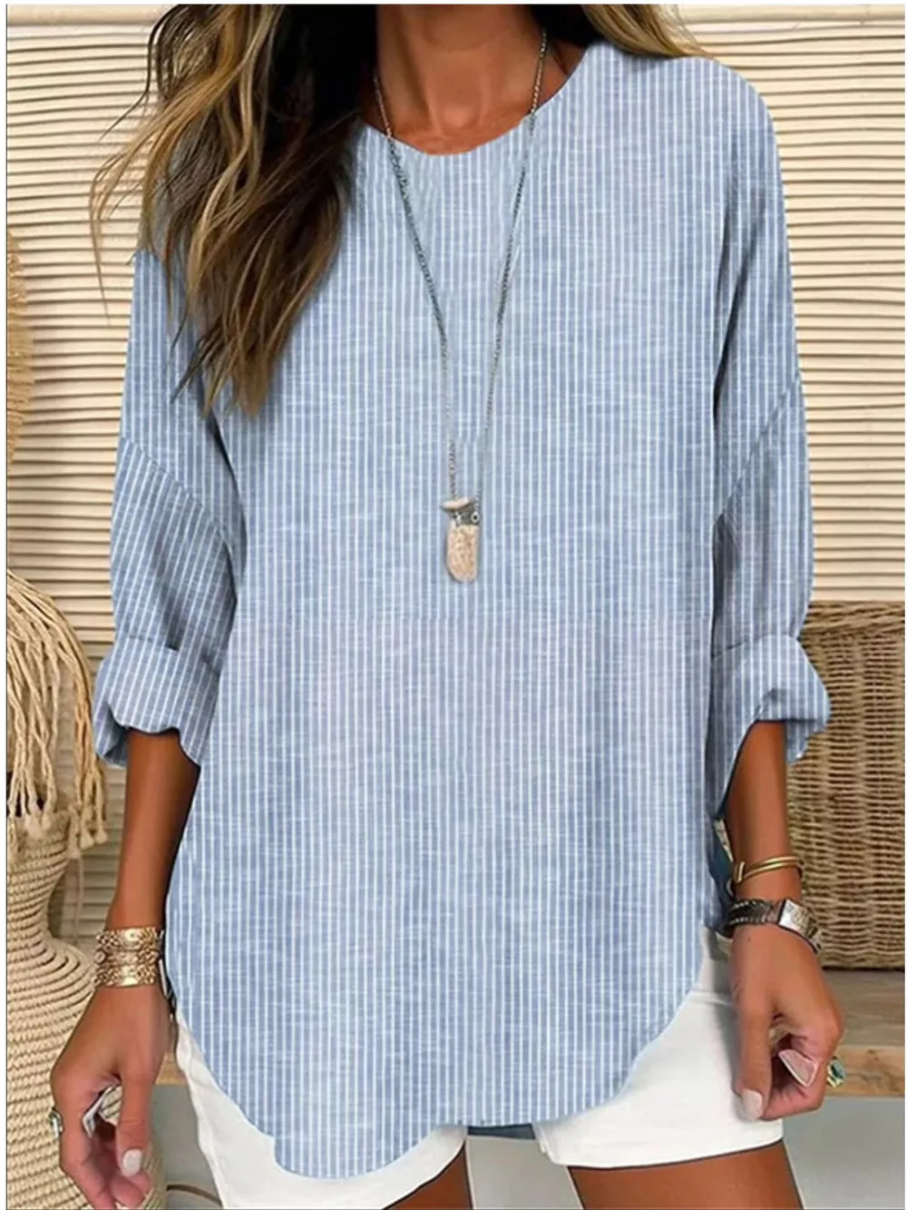 Casual Striped Long Sleeve Blouse