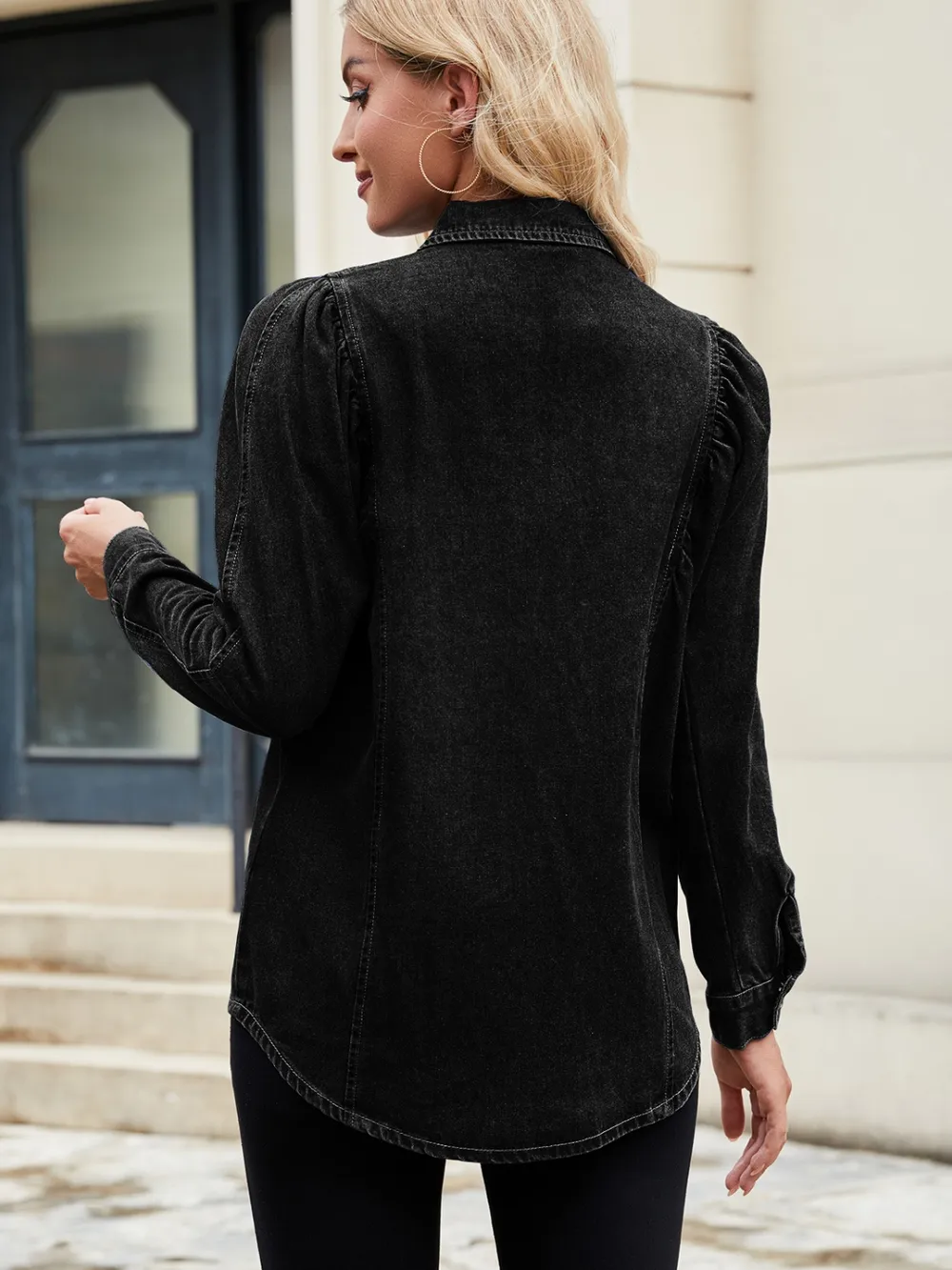 Button Down Collared Neck Denim Shirt, image 8