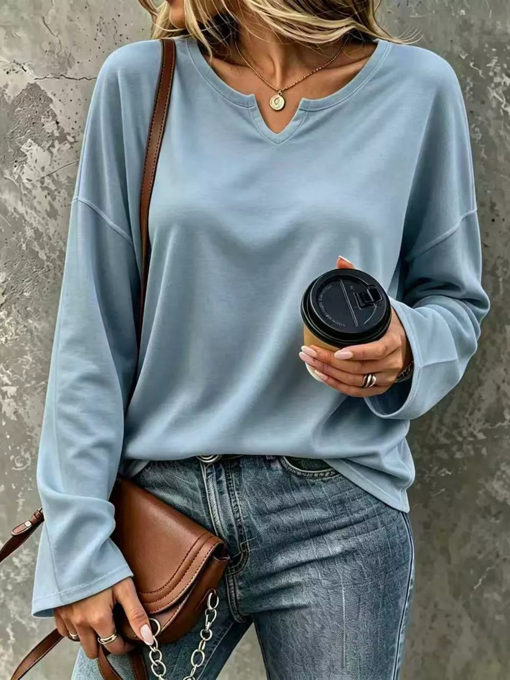 Full Size Solid Color Long Sleeve Loose T-Shirt Plus Size, image 10