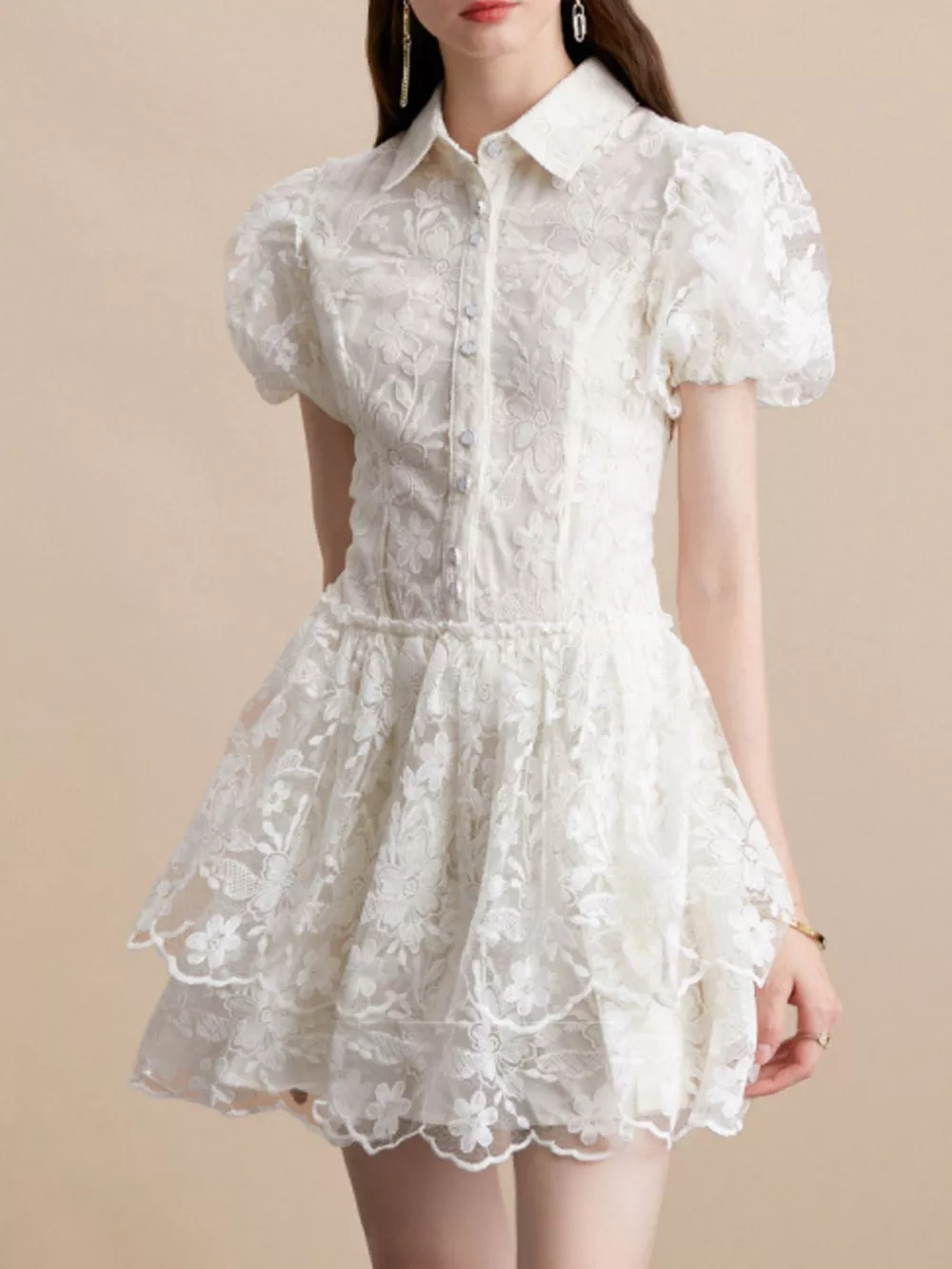 Lace Puff Sleeve Mini Dress, image 5