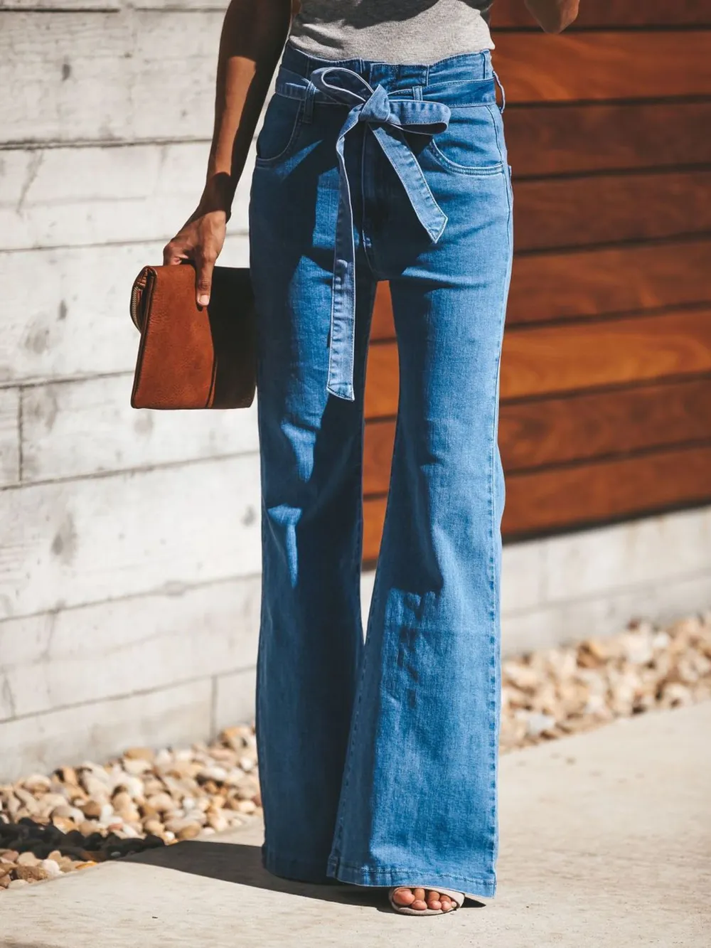 High-Waisted Tie-Front Flare Jeans