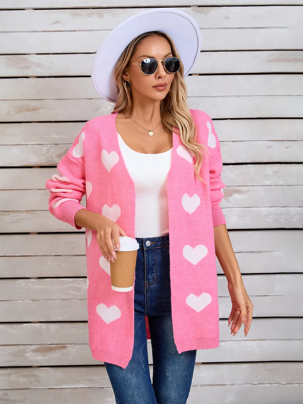 Heart Open Front Long Sleeve Cardigan, image 16