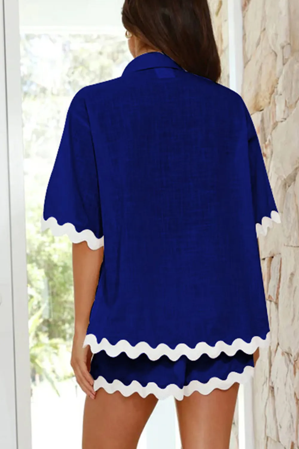 Contrast Trim Half Sleeve Top and Shorts Set, image 3