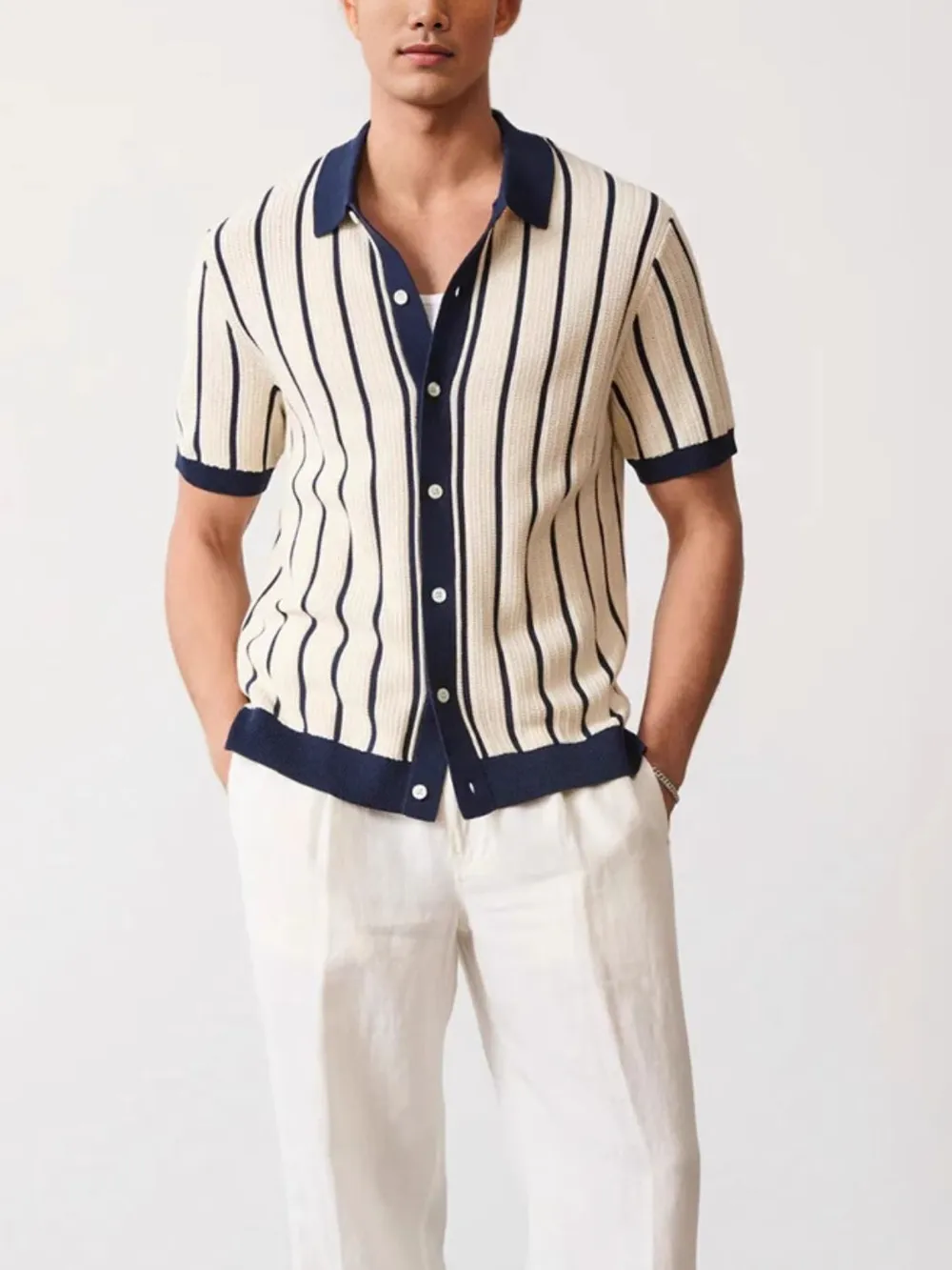 Men's Plus Size Striped Button Down Short Sleeve Shirt, image 2