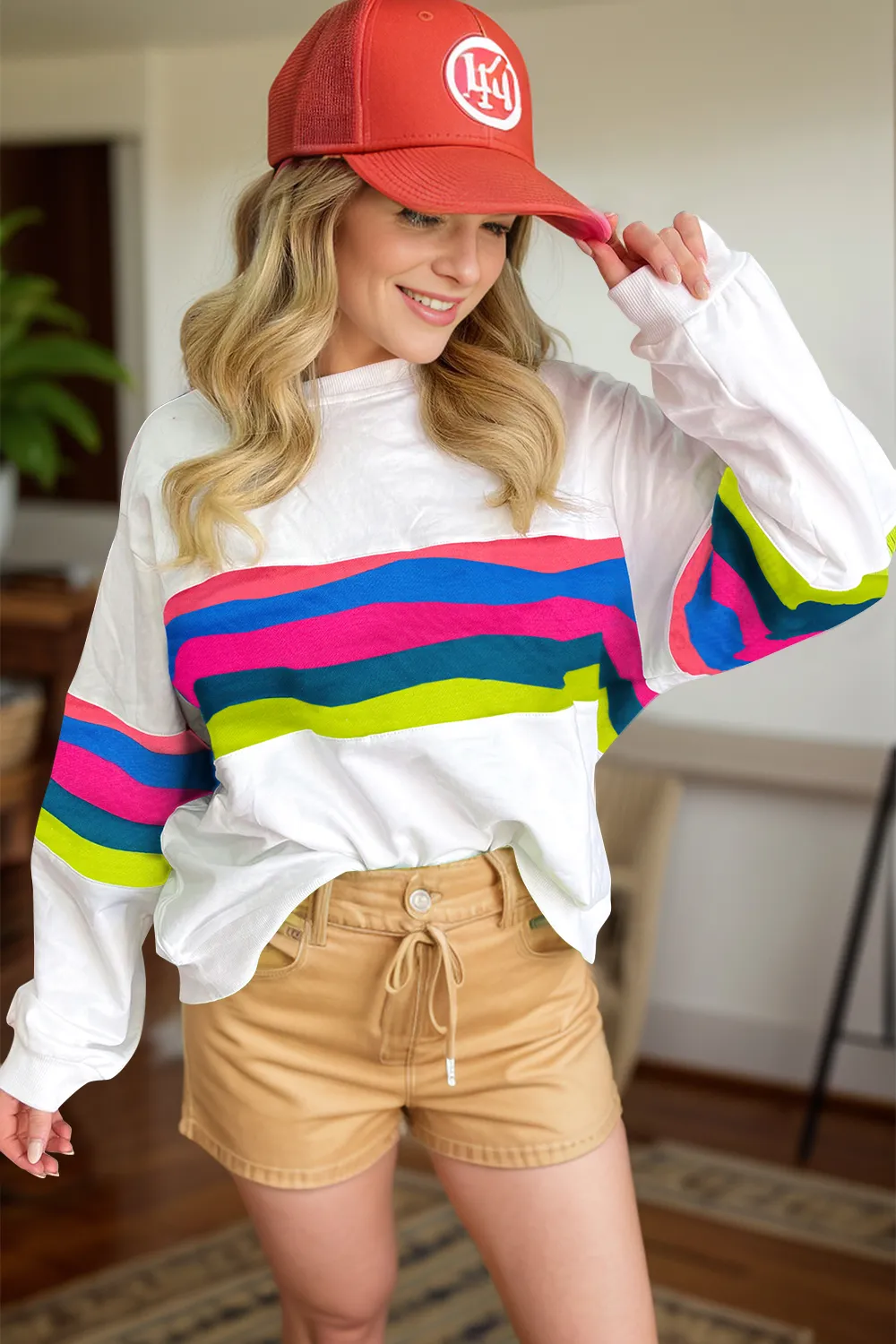 Contrast Round Neck Long Sleeve Top, image 5