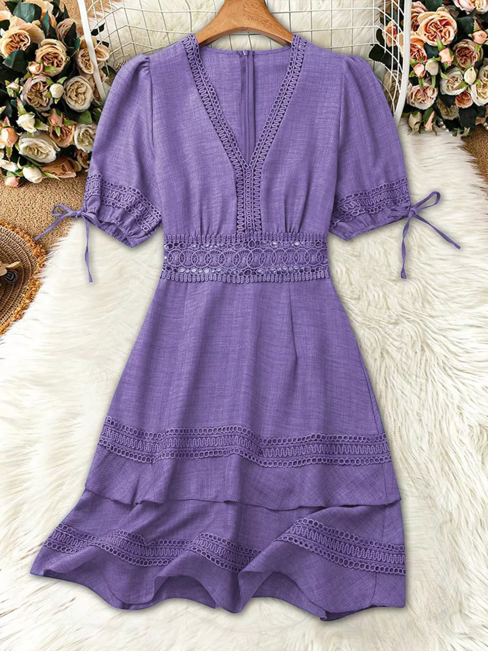 Lace Detail V-Neck Mini Dress, image 25