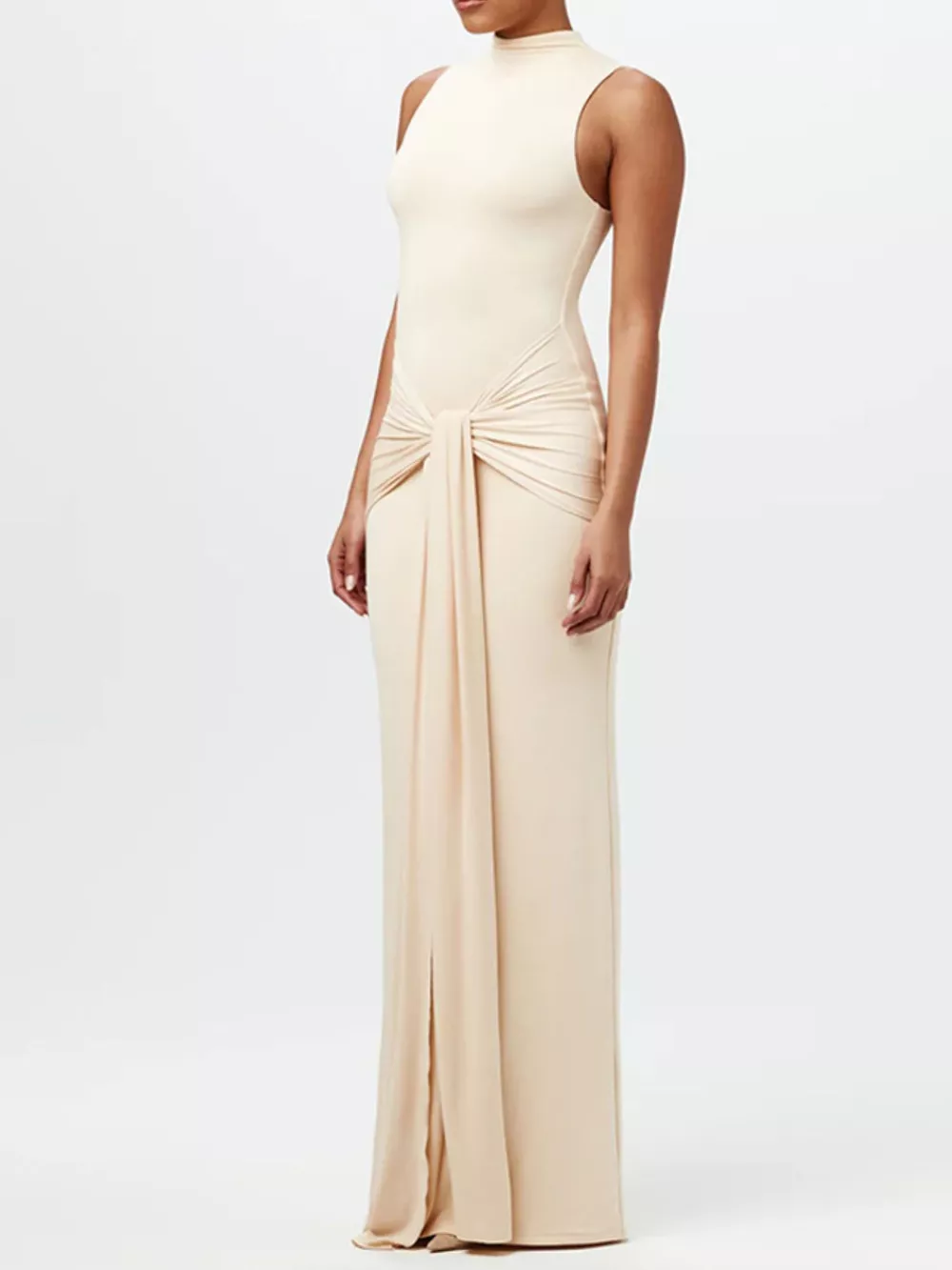 Sleeveless Mock Neck Knot Front Maxi Dress, image 7