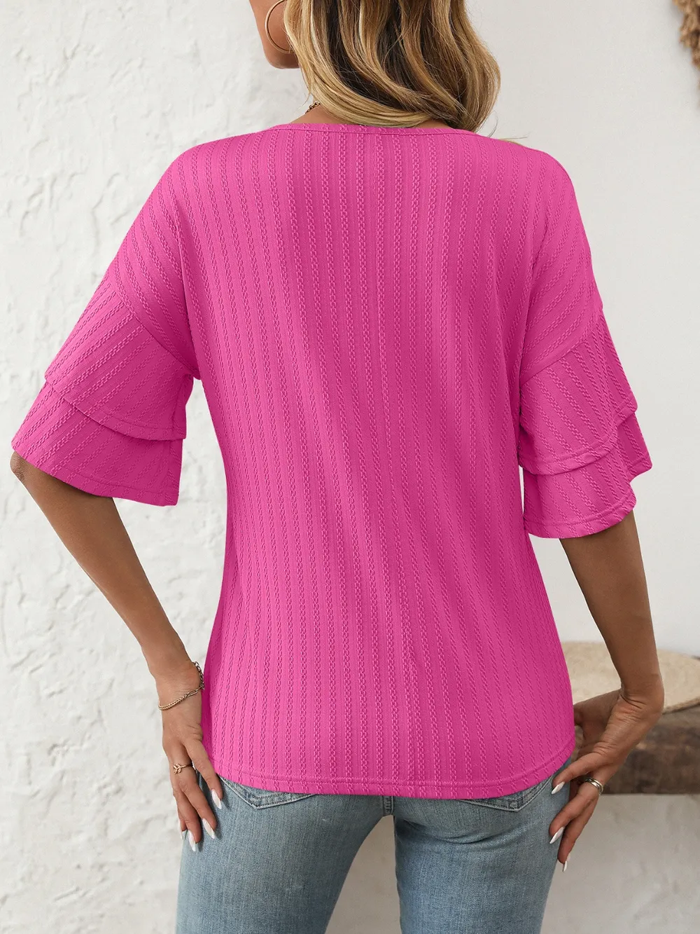 V-Neck Ruffle Half Sleeve Top, image 9