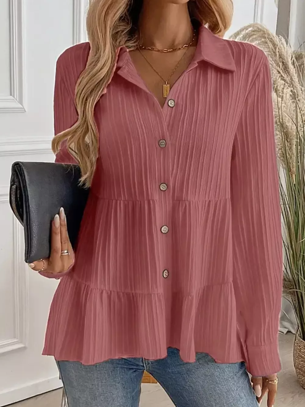 Button-Down Long Sleeve Tiered Shirt, image 27