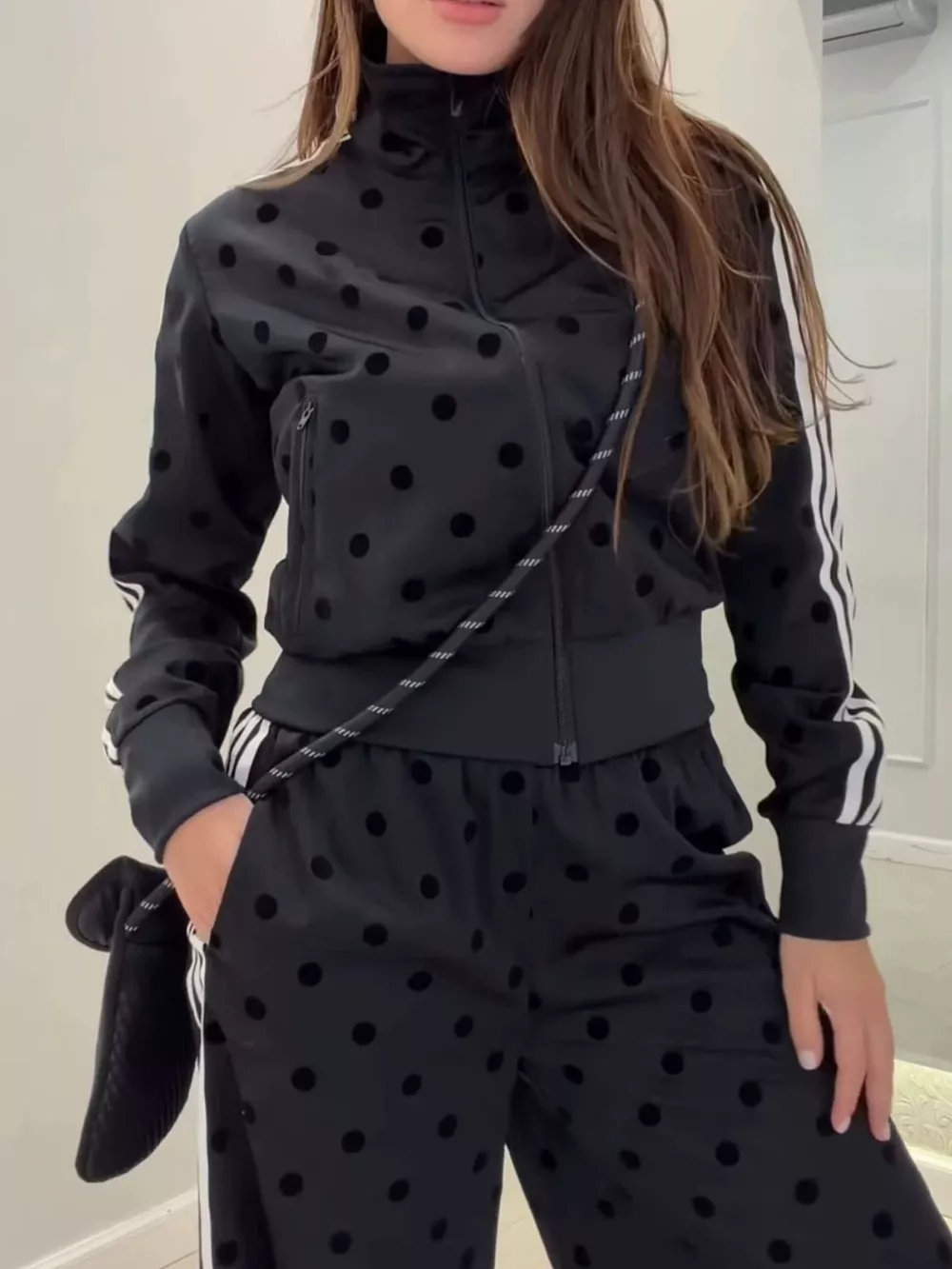 Polka Dot Side Striped Outerwear and Pants Set, image 23