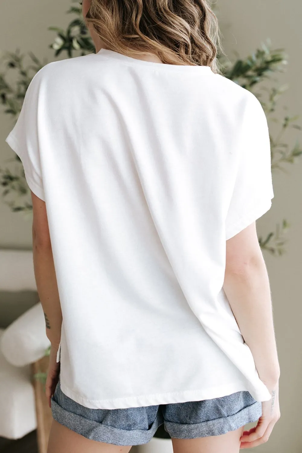 Floral Applique Notched Dolman Sleeve Top, image 6