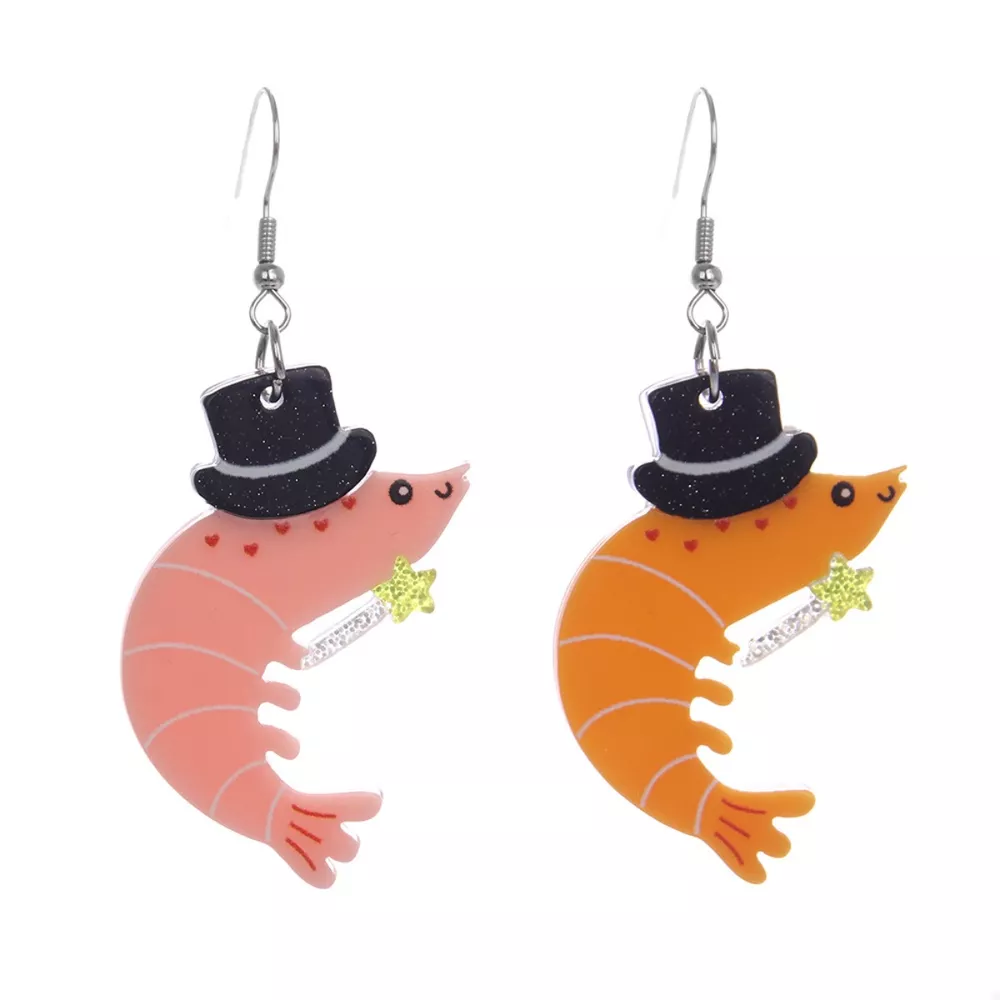 Whimsical Shrimp Earrings with Top Hats, image 5
