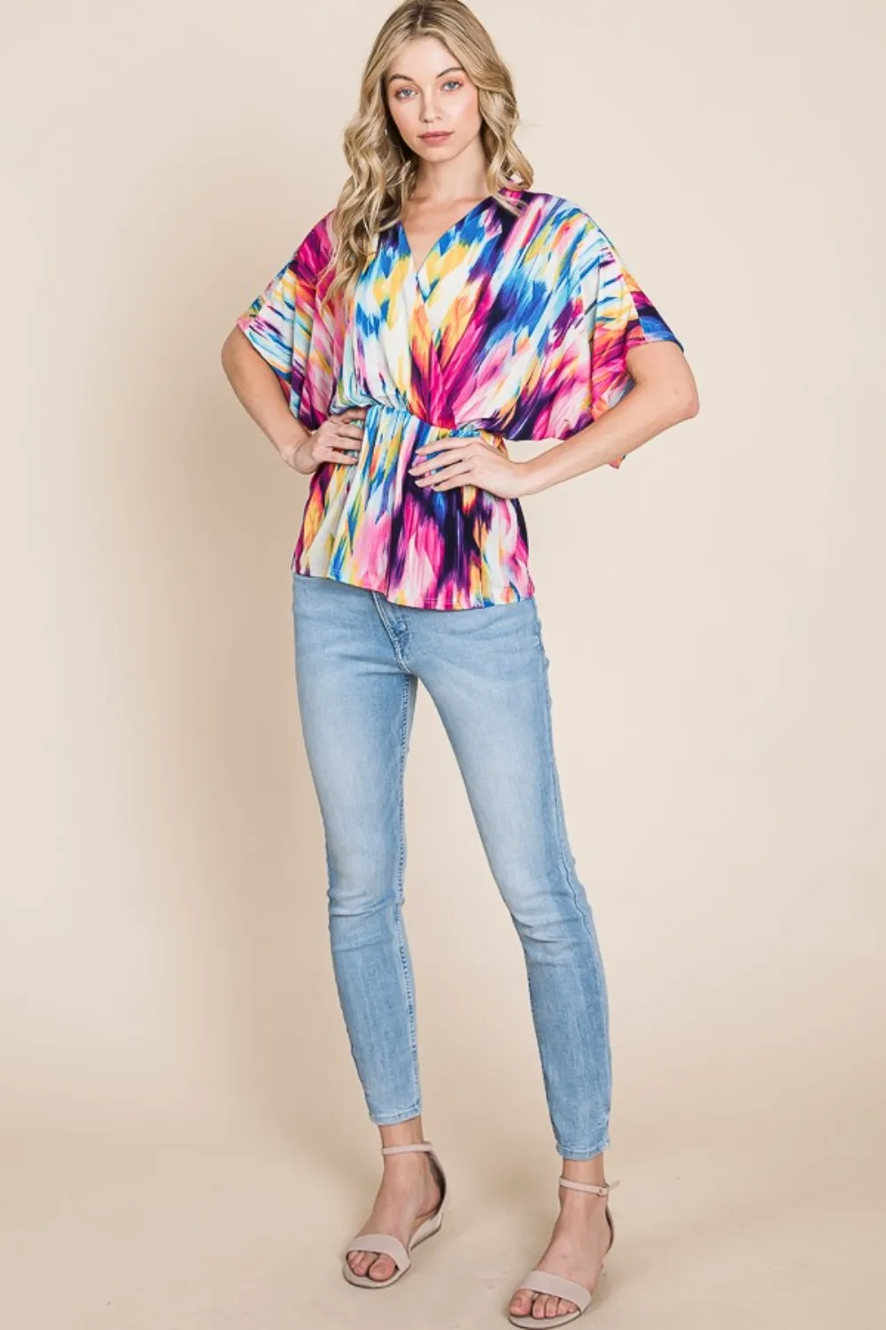 Printed Surplice Peplum Blouse, image 6
