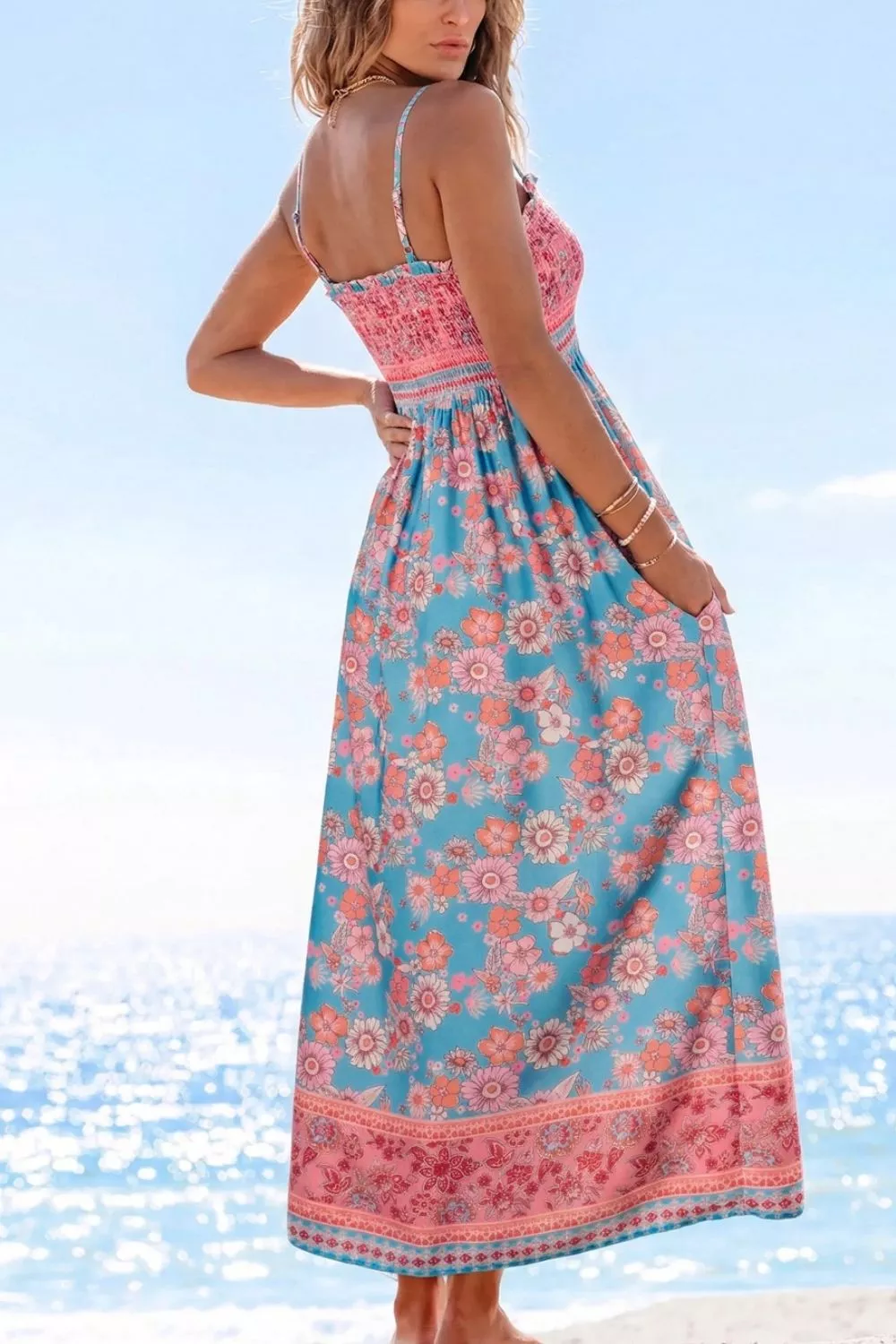 Bohemian Ethnic Print Spaghetti Straps Vacation Maxi Dress, image 2