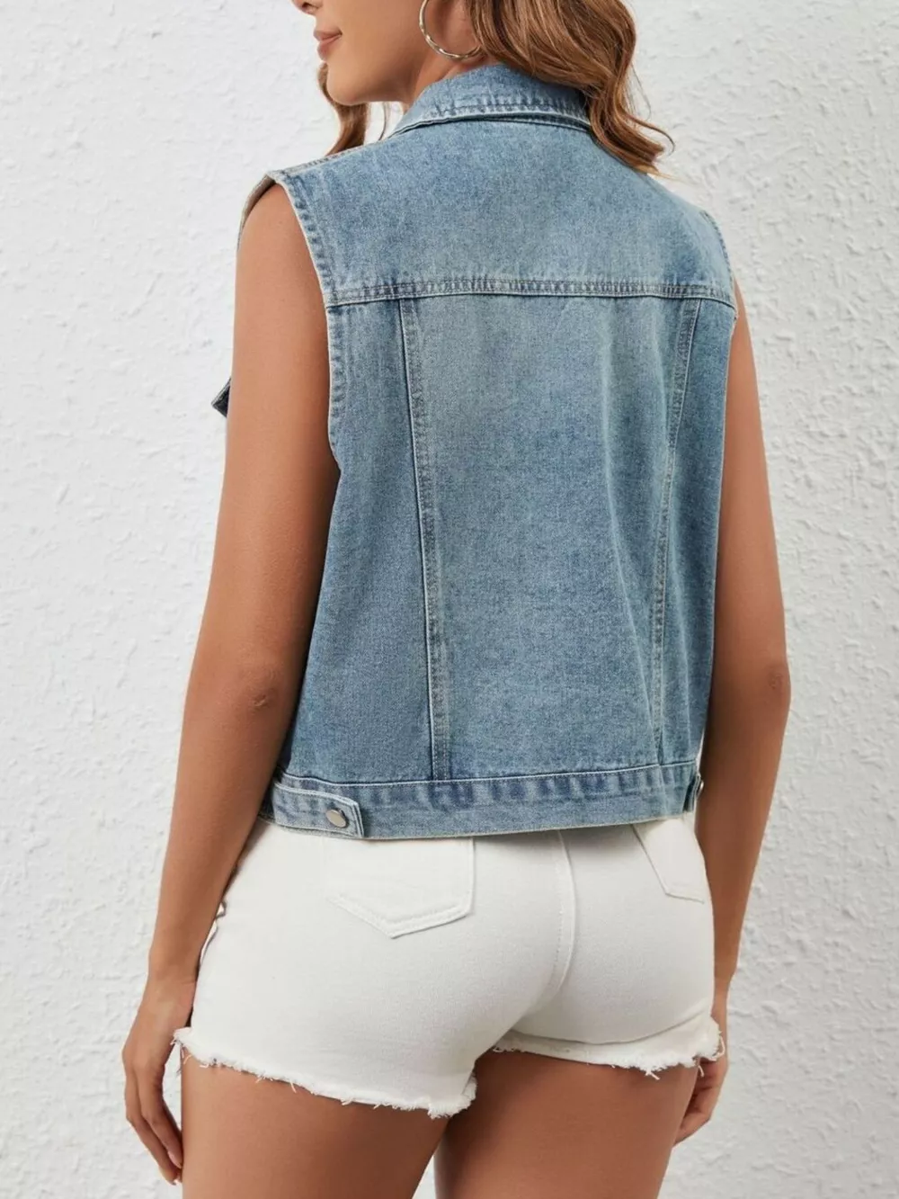 Rhinestone Embellished Sleeveless Denim Jacket, image 3