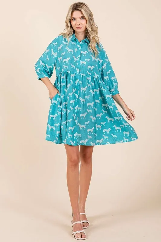 Zebra Print Button Down Shirt Mini Dress, image 3
