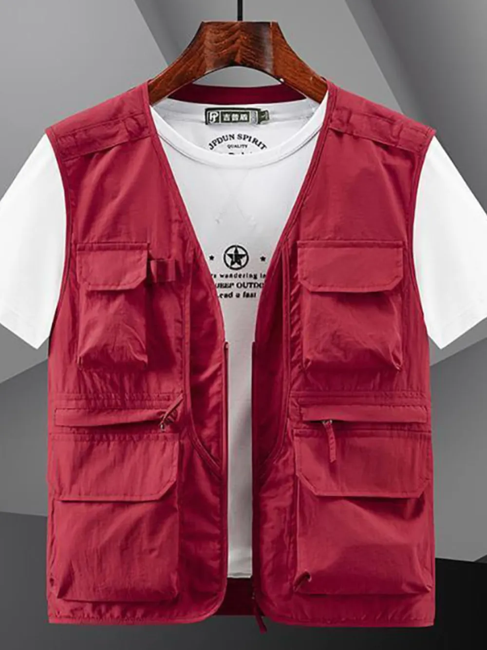 Men's Plus Size Zip Up V-Neck Vest, image 6