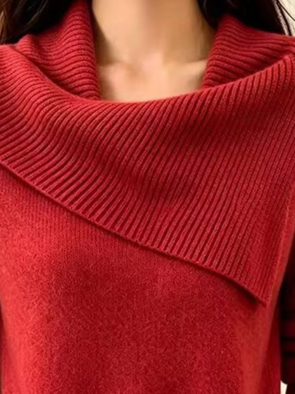 Full Size Asymmetric Ribbed Collar Sweater Plus Size, image 20