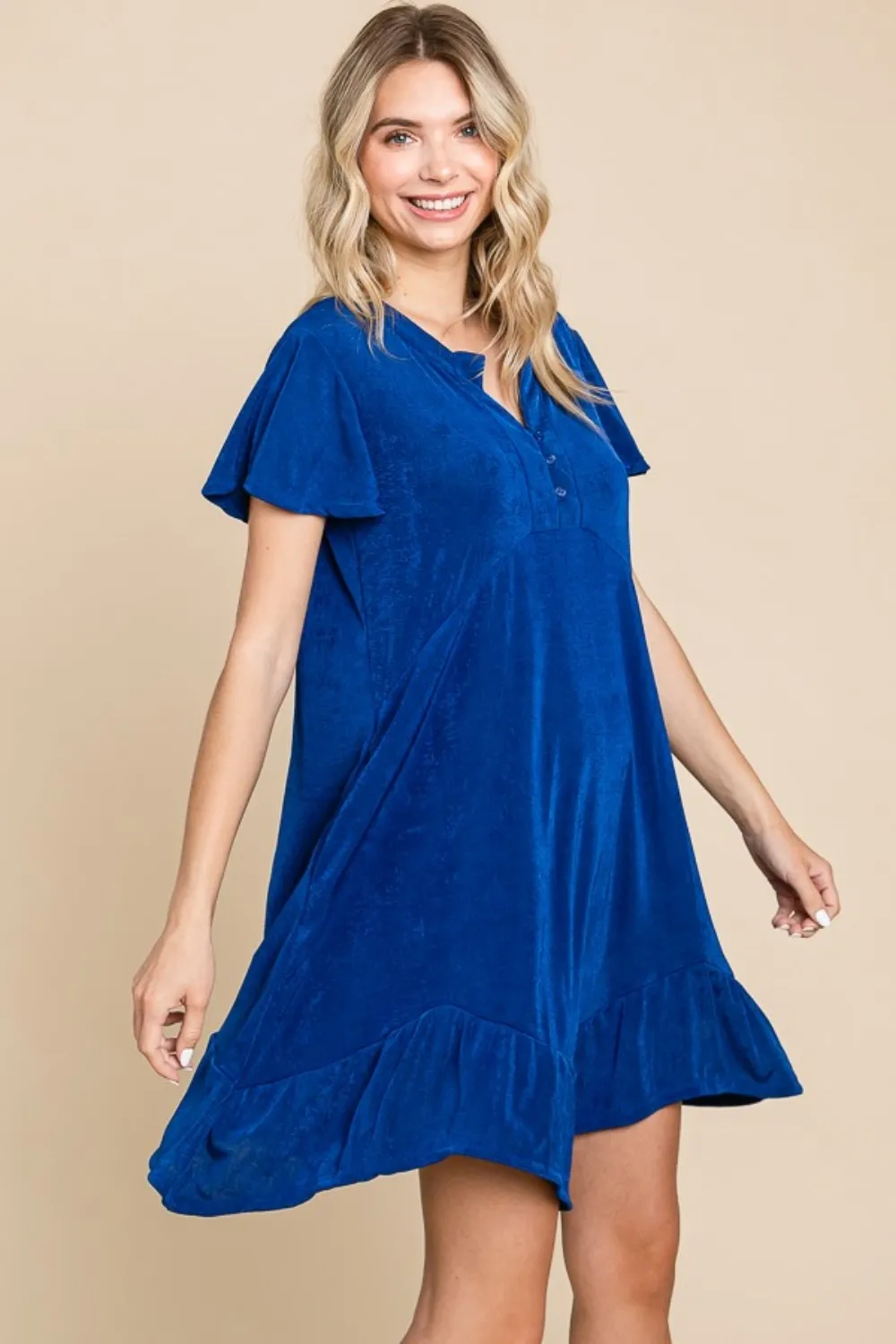 Full Size Short Sleeve Ruffled Asymmetric Hem Dress, image 3
