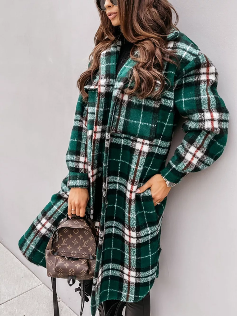 Longline Plaid Button Up Coat, image 11