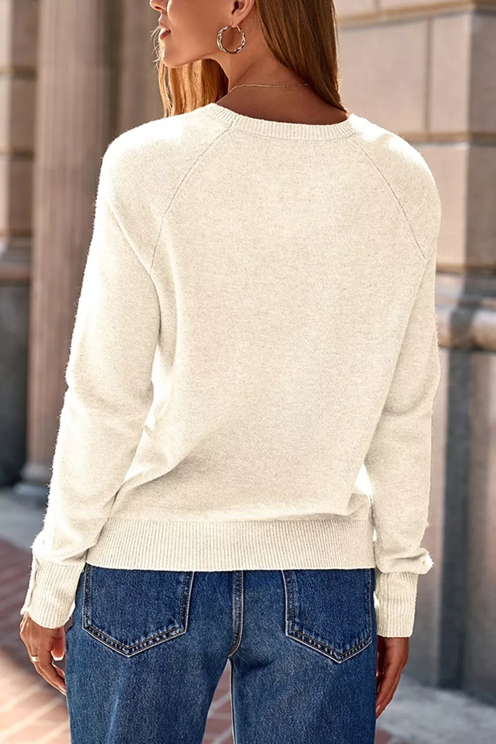 Button-Cuff Crew Neck Sweater, image 2