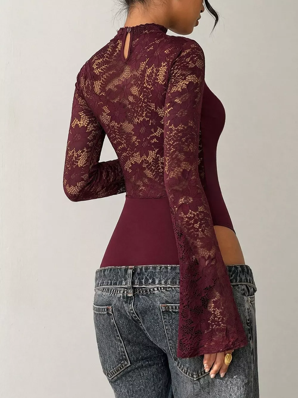 Lace Cut-out Flare Sleeve Bodysuit, image 7
