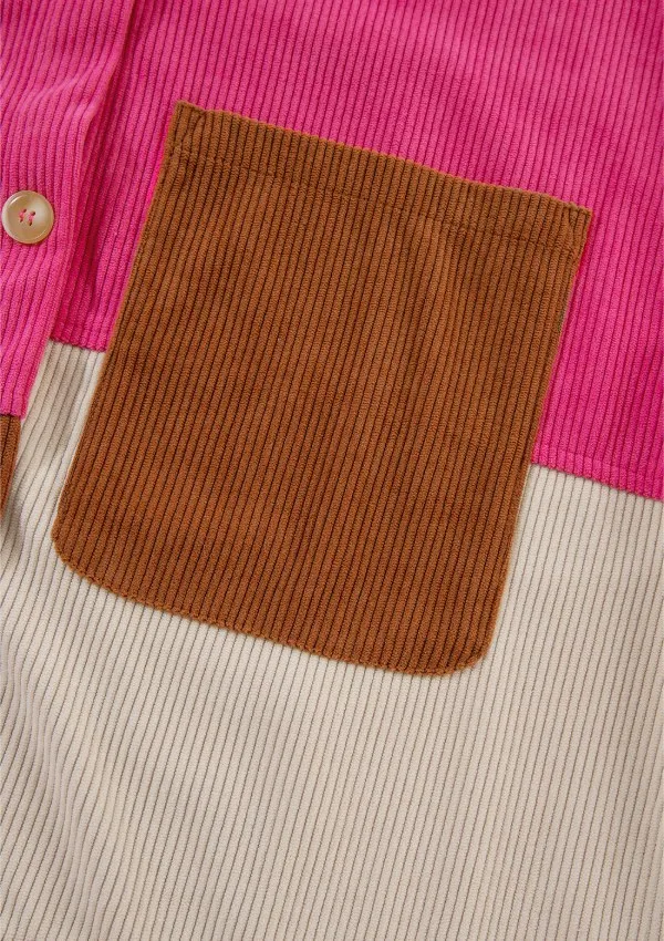 Color Block Curved Hem Corduroy Shacket with Pocket, image 6