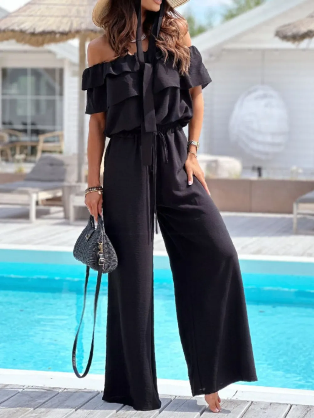 Off-Shoulder Ruffled Wide Leg Jumpsuit, image 5