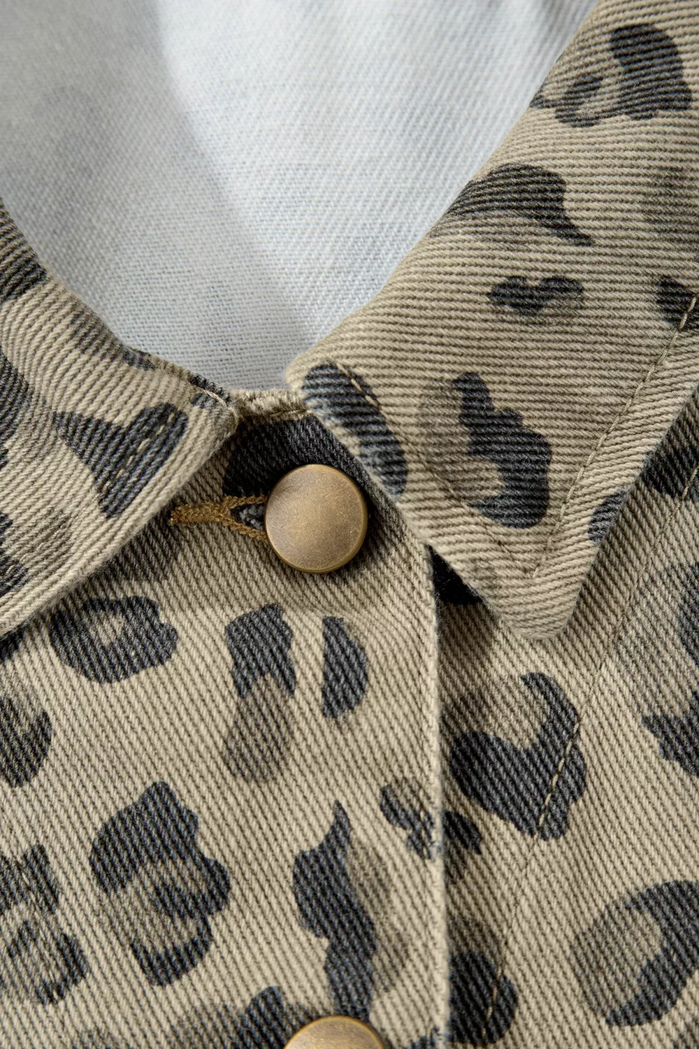 Leopard Print Seam Detail Button Down Denim Jacket, image 7
