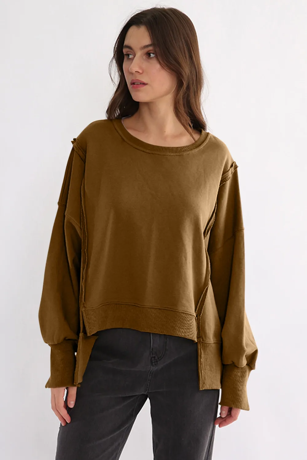 Exposed Seam High-Low Long Sleeve Sweatshirt, image 27