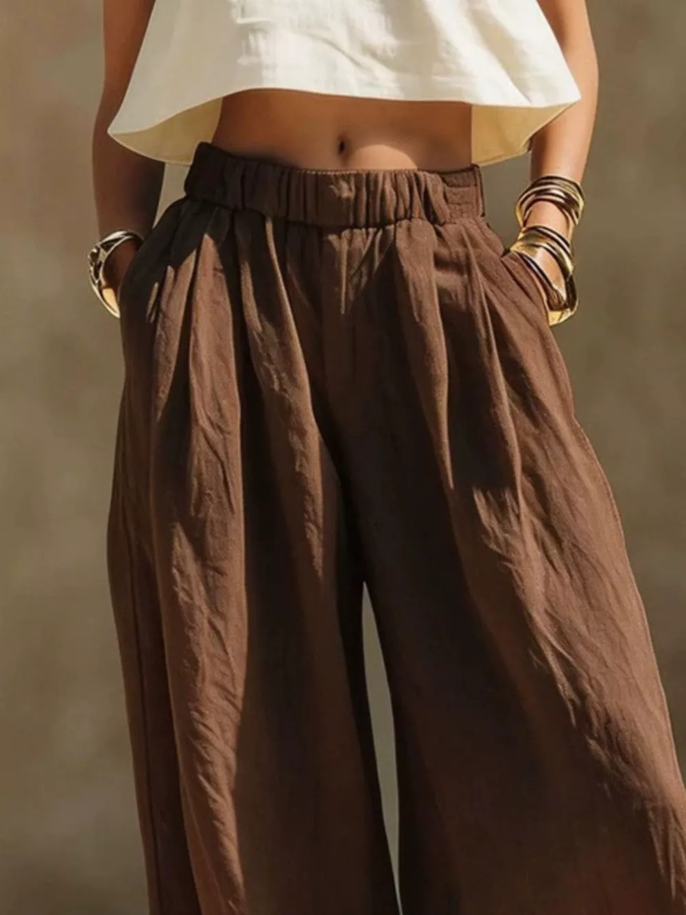 Full Size Elastic Waistband Wide Leg Pants Plus Size, image 14