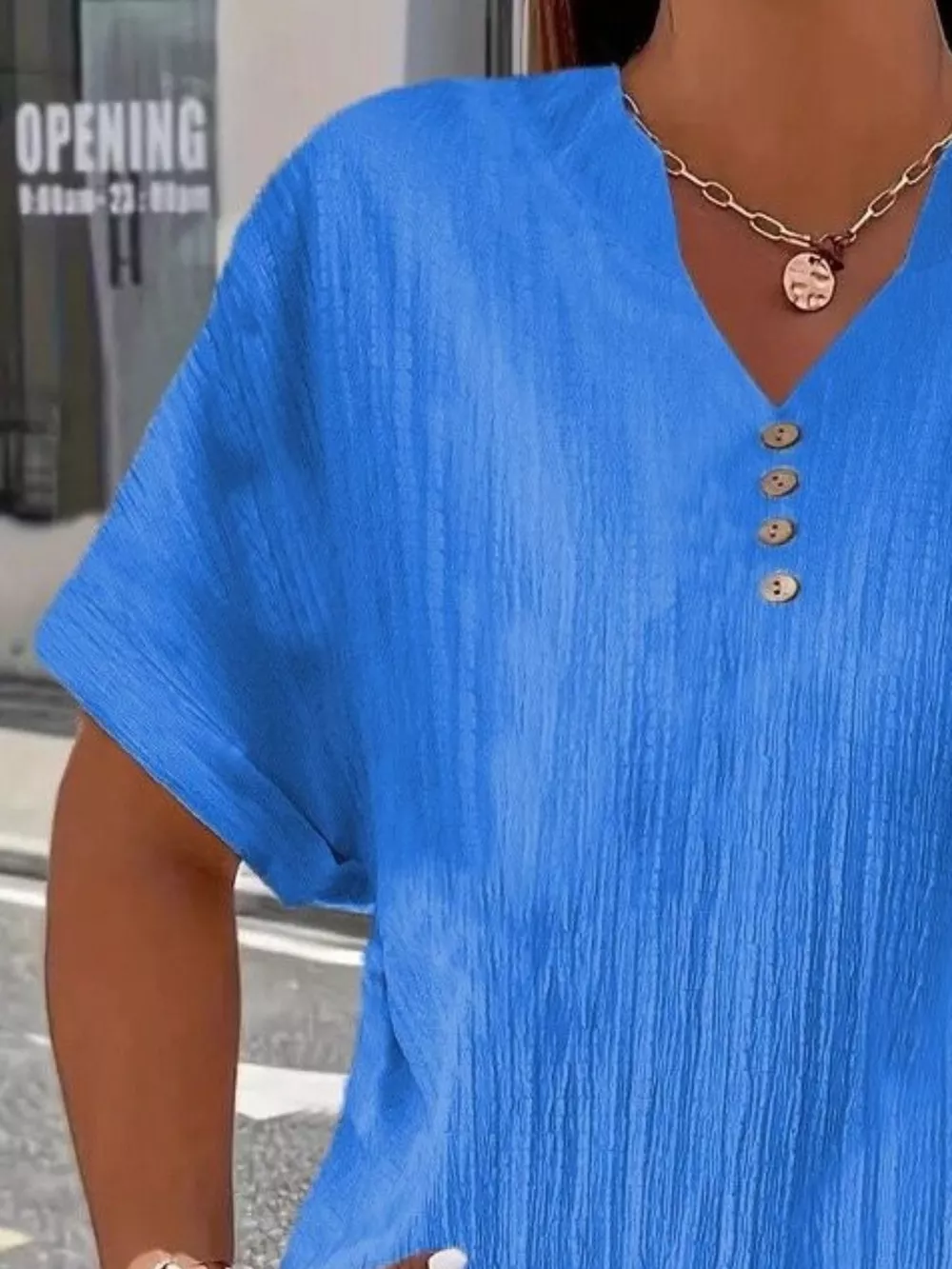 Plus Size Notched Short Sleeve Textured Top, image 18