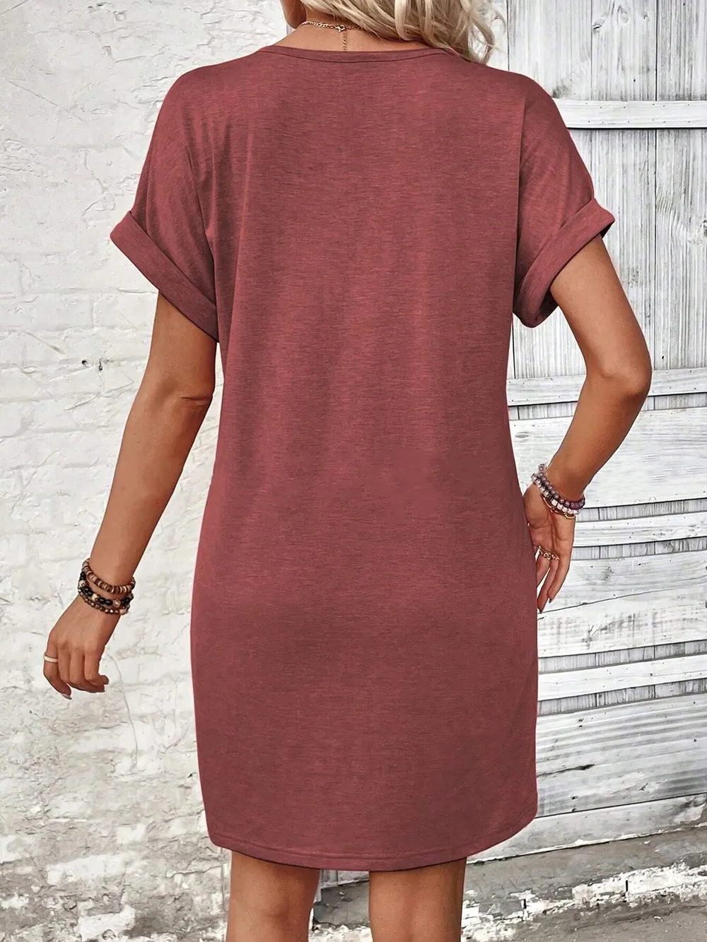 Quarter Button V-Neck Short Sleeve Dress, image 12