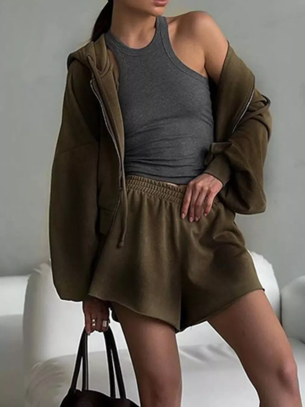 Zip Up Long Sleeve Outerwear and Shorts Set, image 26