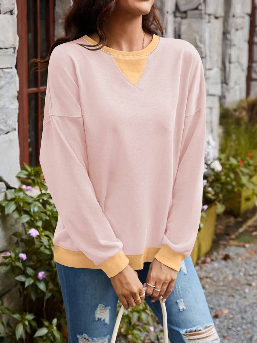 Contrast Round Neck Long Sleeve Sweatshirt, image 10