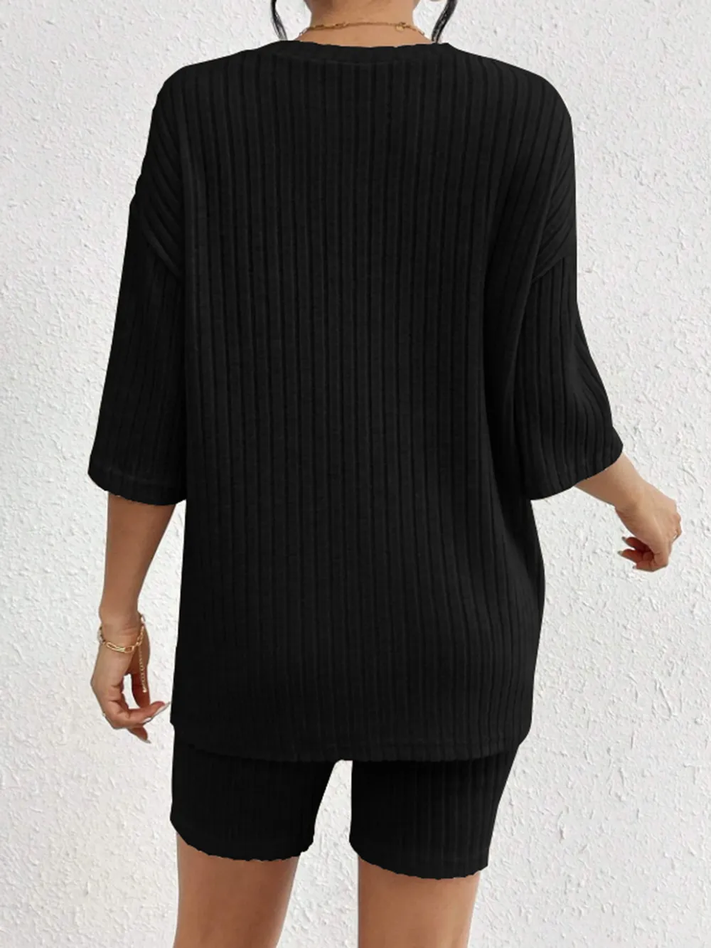 Ribbed Round Neck Top and Shorts Set, image 15